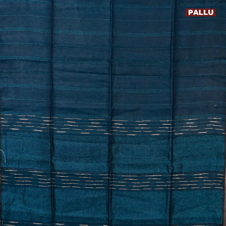 Pure linen saree dark peacock blue with zari stripe pattern and piping border