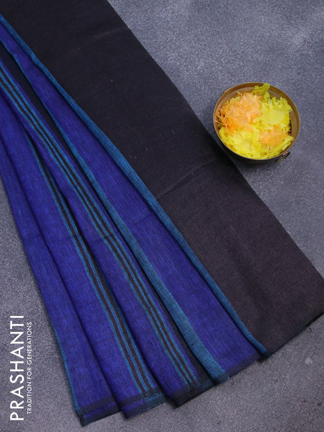 Pure linen saree multi colour and blue with allover stripe pattern and pining border