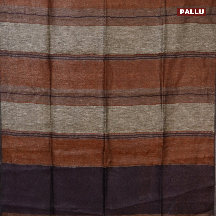 Pure linen saree beige rust shade and wine shade with allover stripe pattern and pining border