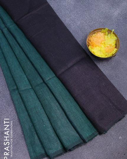 Pure linen saree green peacock green and wine shade with allover stripe pattern and pining border