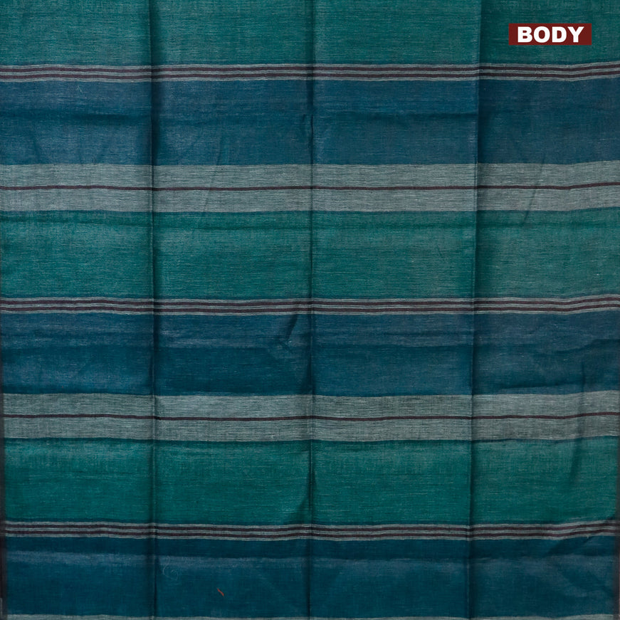 Pure linen saree green peacock green and wine shade with allover stripe pattern and pining border