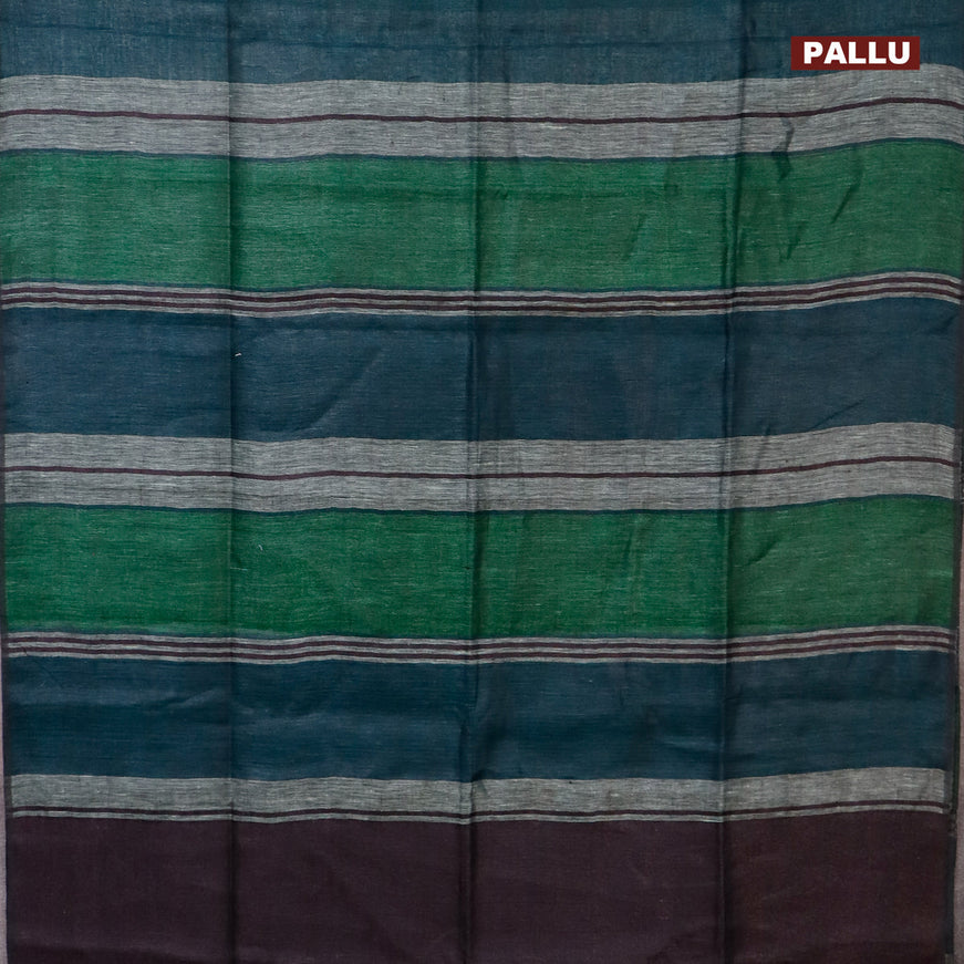 Pure linen saree multi colour and wine shade with allover stripe pattern and pining border