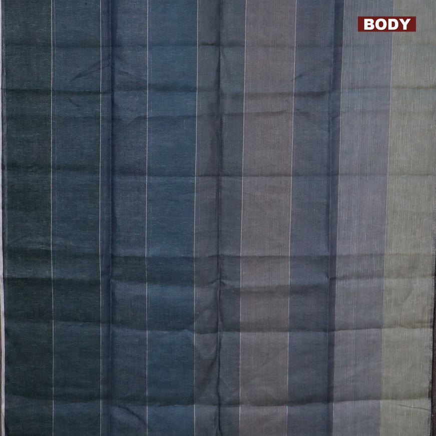 Pure linen saree multi colour with allover silver zari stripe weaves and silver zari woven piping border