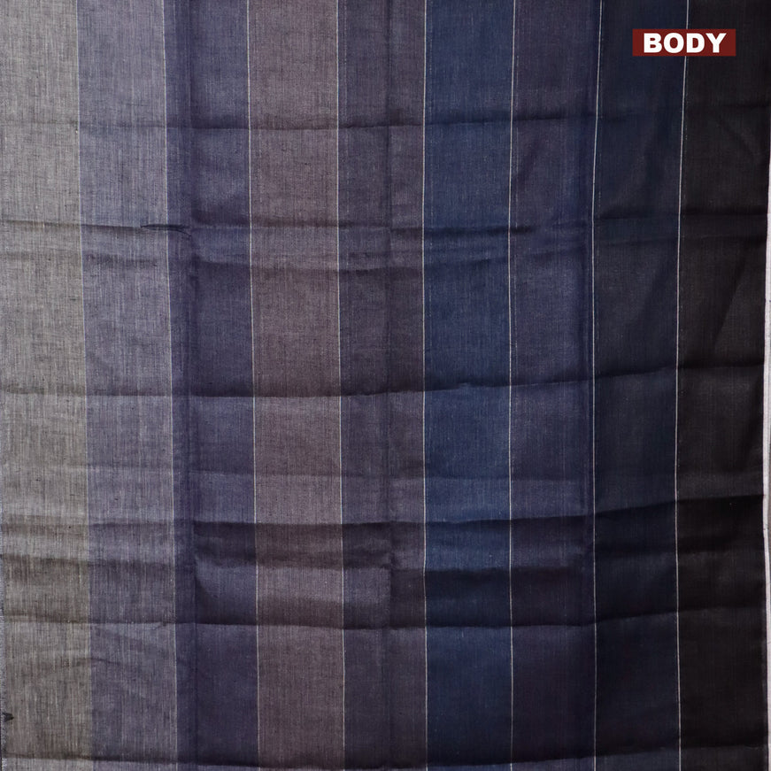 Pure linen saree multi colour and navy blue with allover silver zari stripe weaves and silver zari woven piping border