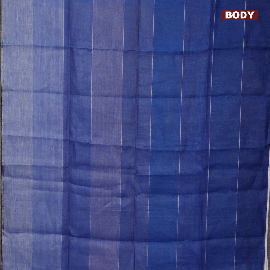 Pure linen saree blue and grey with allover silver zari stripe weaves and silver zari woven piping border