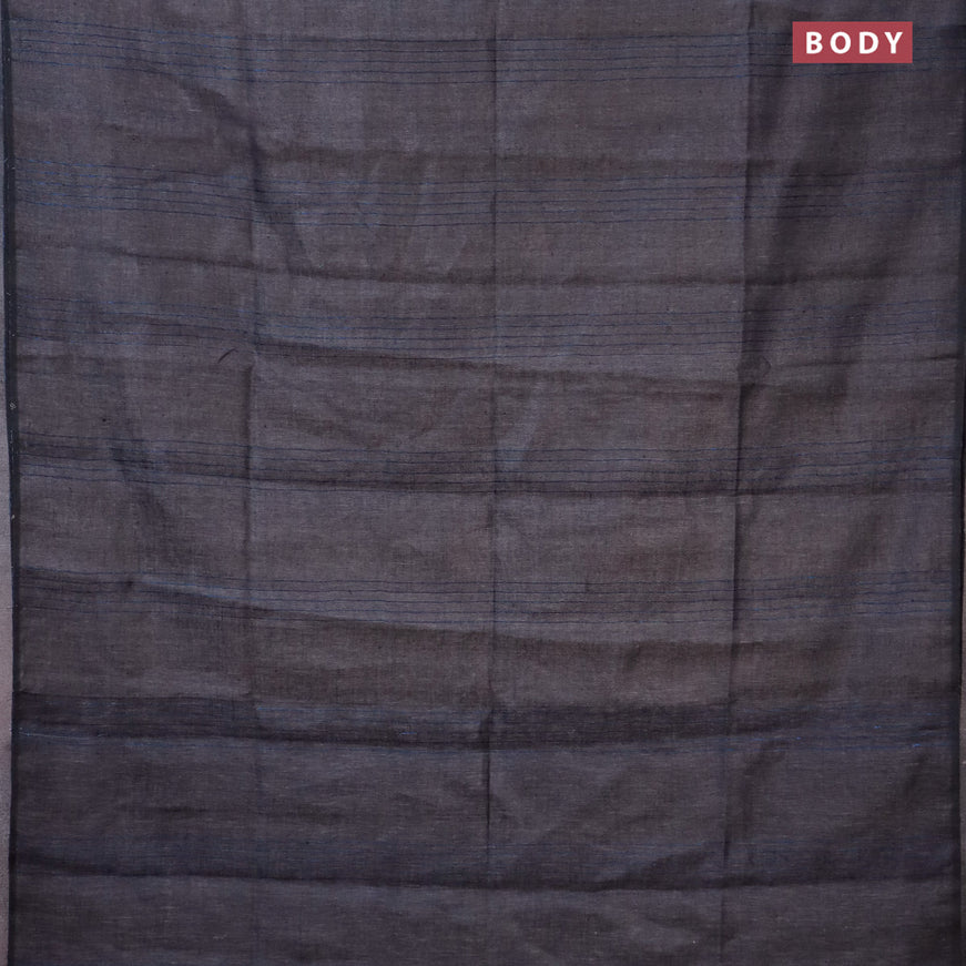 Pure linen saree grey shade with zari stripe pattern and sequin work pallu & piping border