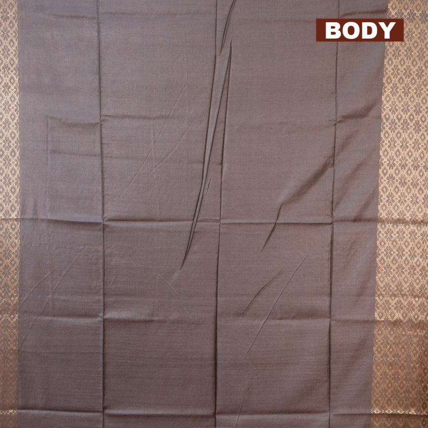 Semi tussar saree grey and pink with plain body and zari woven border & kalamkari printed blouse