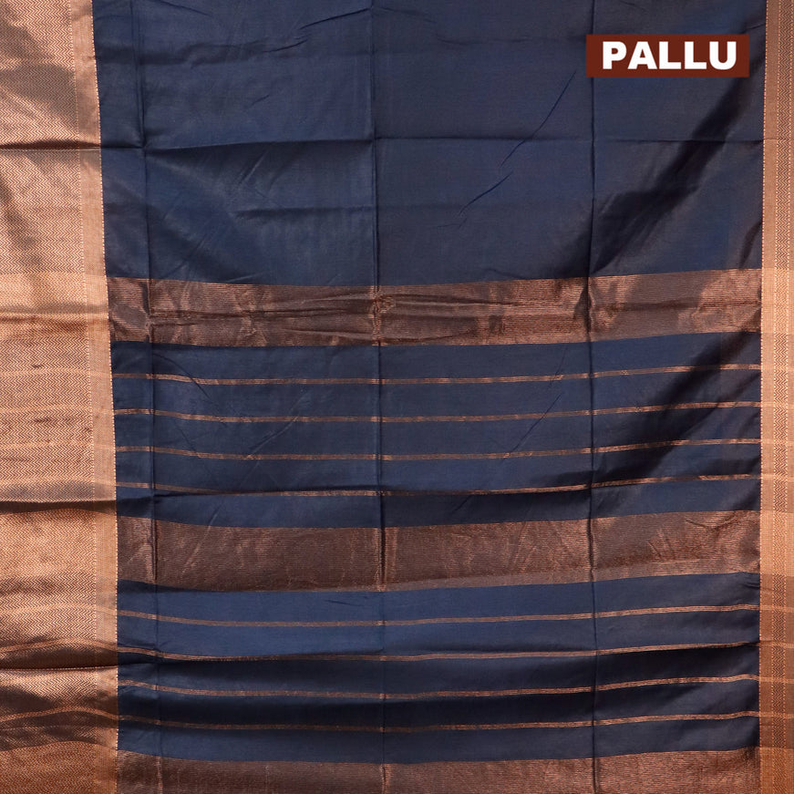 Semi tussar saree black and red with plain body and long copper zari woven border & kalamkari printed blouse