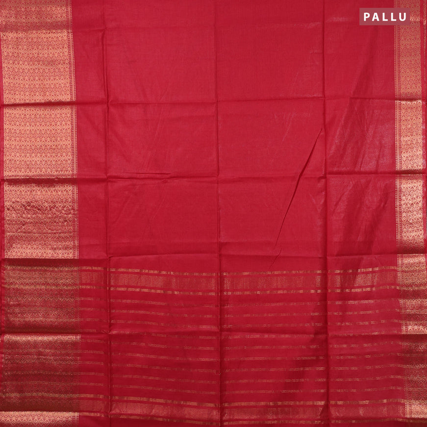 Semi tussar saree red and royal blue with plain body and long copper zari woven border & kalamkari printed blouse