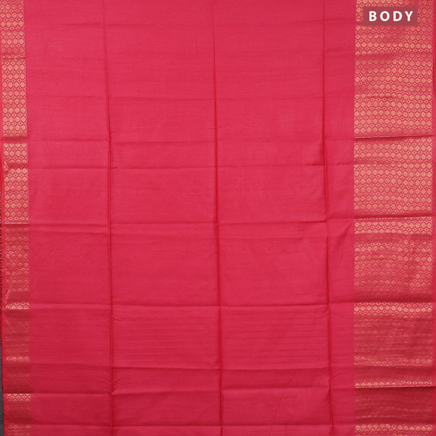 Semi tussar saree pink shade and blue with plain body and long copper zari woven border & kalamkari printed blouse