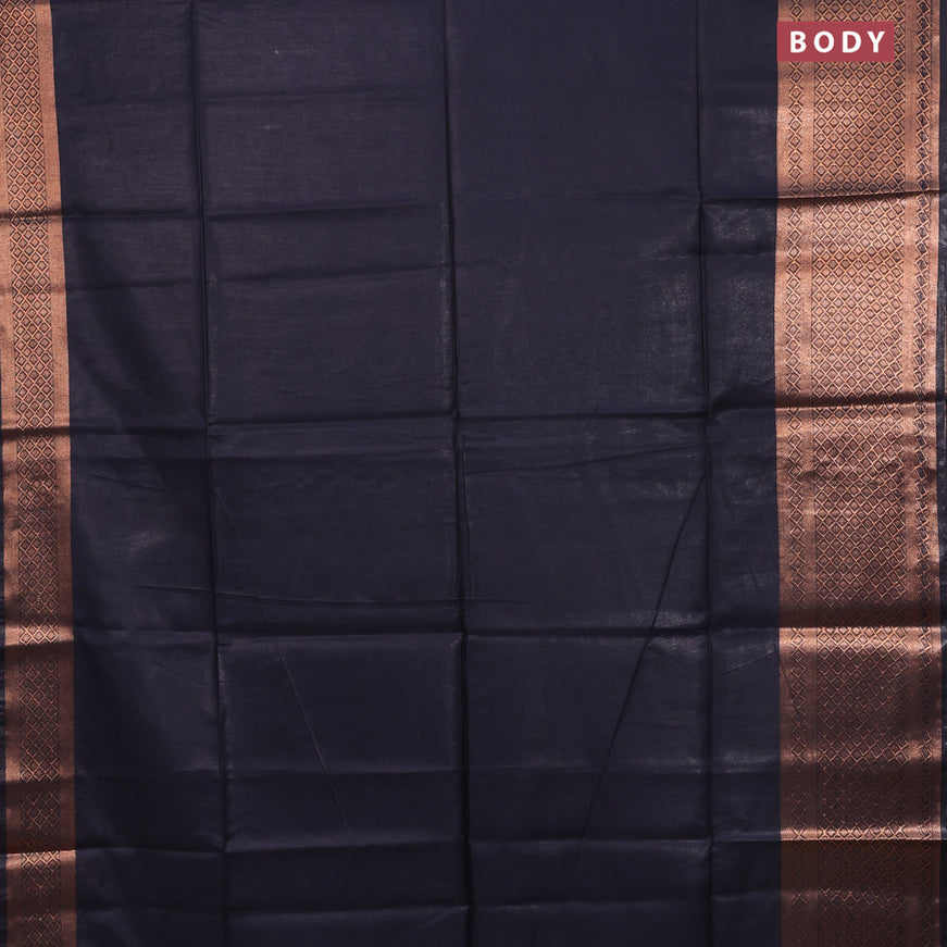 Semi tussar saree elephant grey and red with plain body and copper zari woven border & kalamkari printed blouse