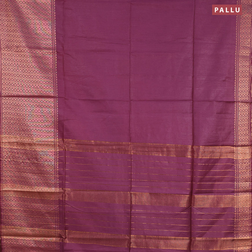 Semi tussar saree maroon and green with plain body and zari woven border & kalamkari printed blouse
