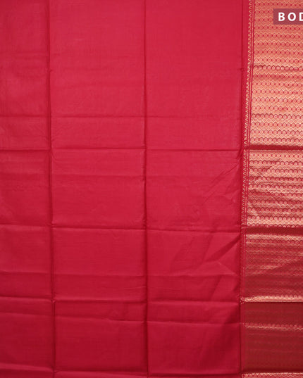 Semi tussar saree red and royal blue with plain body and copper zari woven border & kalamkari printed blouse