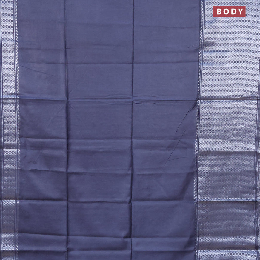 Semi tussar saree grey with plain body and silver zari woven border & kalamkari printed blouse