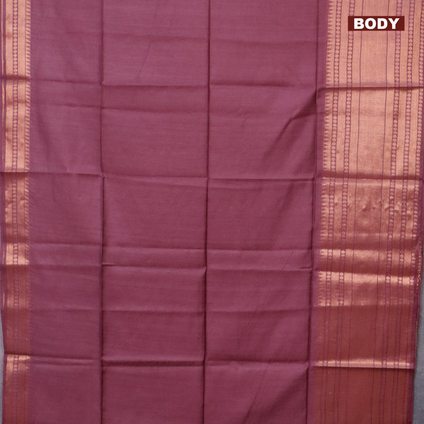 Semi tussar saree maroon and teal blue with plain body and long zari woven border & kalamkari printed blouse