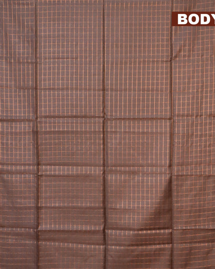 Semi tussar saree grey and green with allover copper zari checked pattern and copper zari woven border & kalamkari printed blouse