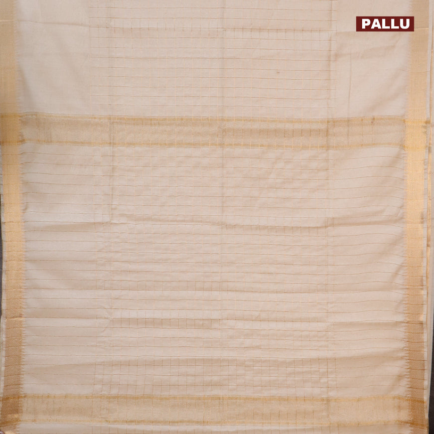 Semi tussar saree cream and pink with allover zari checked pattern and zari woven border & kalamkari printed blouse