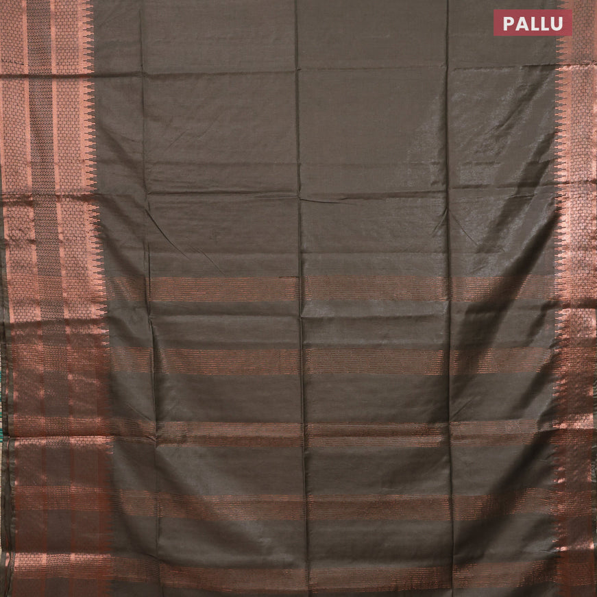 Semi tussar saree grey shade and red with plain body and copper zari woven border & kalamkari printed blouse