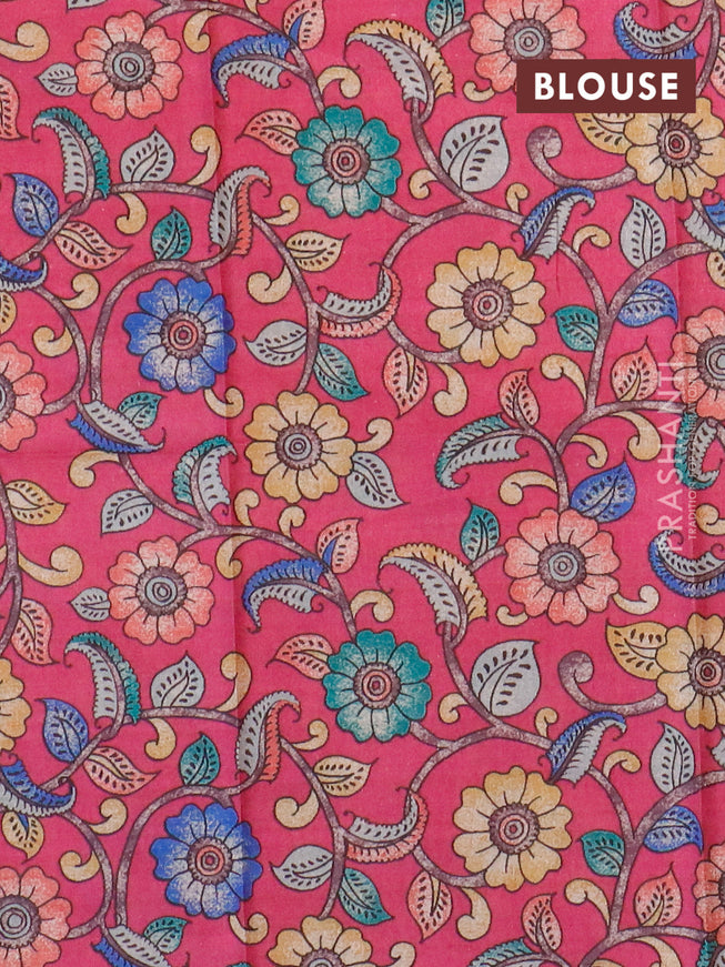 Semi tussar saree lavender and pink with plain body and copper zari woven border & kalamkari printed blouse