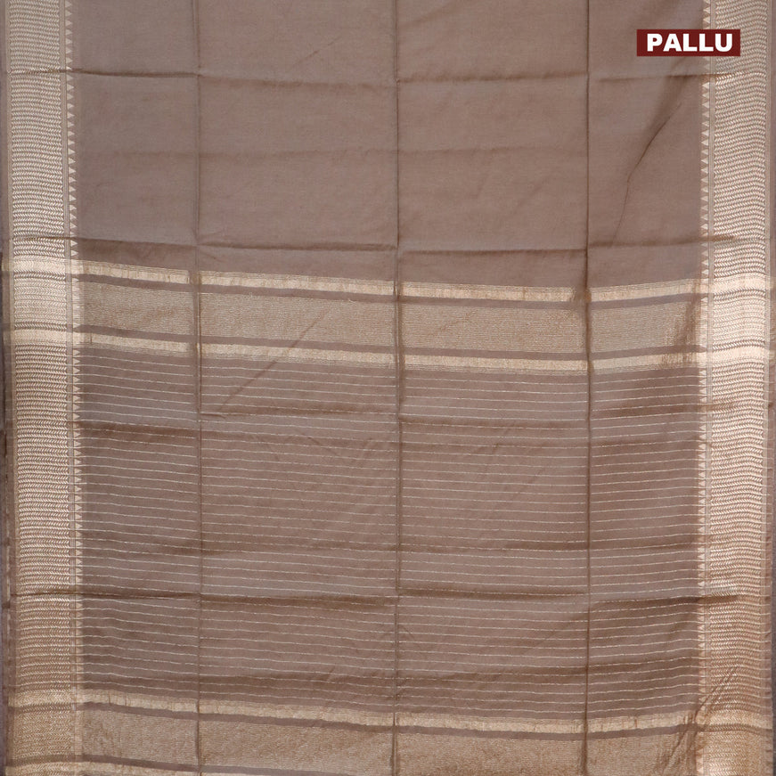 Semi tussar saree grey and teal blue with plain body and zari woven border & kalamkari printed blouse