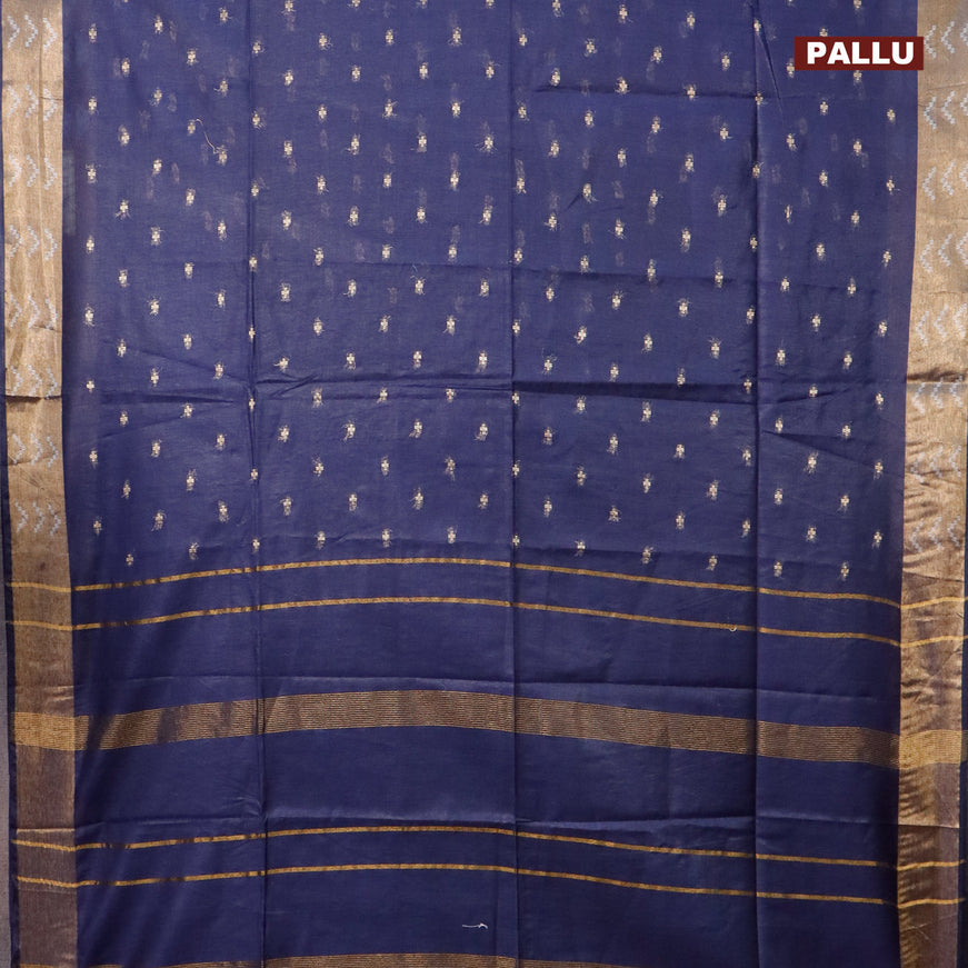 Semi tussar saree navy blue and green with allover zari woven geometric buttas and zari woven border & kalamkari printed blouse