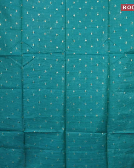 Semi tussar saree teal green and maroon shade with allover zari woven geometric buttas and zari woven border & kalamkari printed blouse