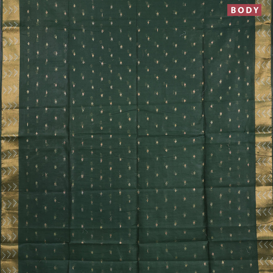 Semi tussar saree dark green and navy blue with allover zari woven geometric buttas and zari woven border & kalamkari printed blouse