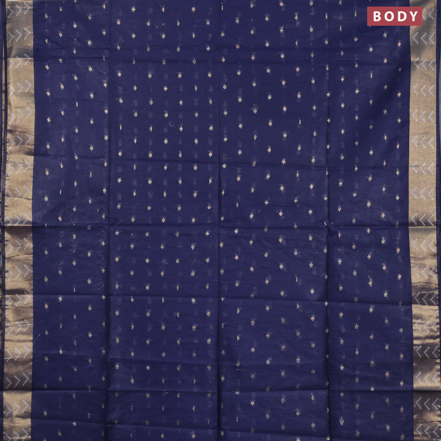 Semi tussar saree navy blue and pink shade with allover zari woven geometric buttas and zari woven border & kalamkari printed blouse
