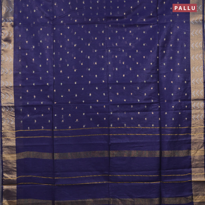 Semi tussar saree navy blue and maroon with allover zari woven geometric buttas and zari woven border & kalamkari printed blouse
