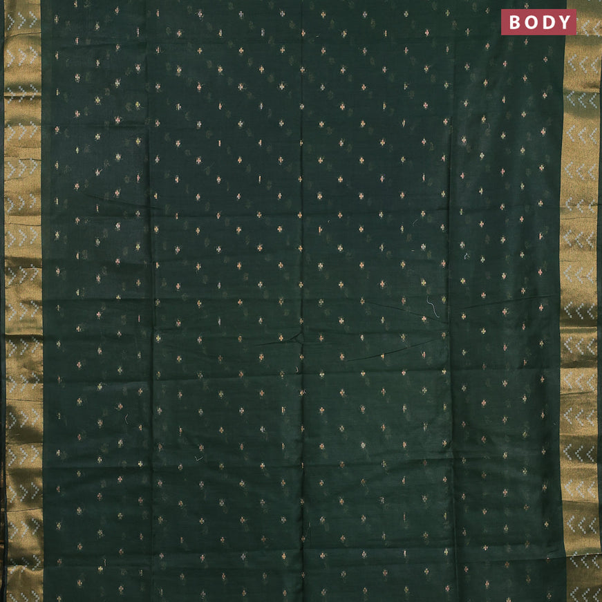 Semi tussar saree dark green and blue with allover zari woven geometric buttas and zari woven border & kalamkari printed blouse