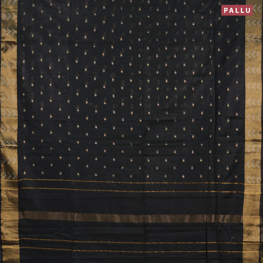 Semi tussar saree black and pink shade with allover zari woven geometric buttas and zari woven border & kalamkari printed blouse