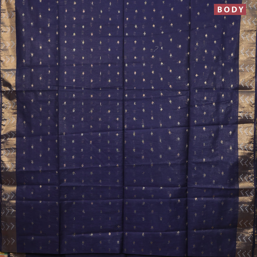 Semi tussar saree navy blue and red with allover zari woven geometric buttas and zari woven border & kalamkari printed blouse