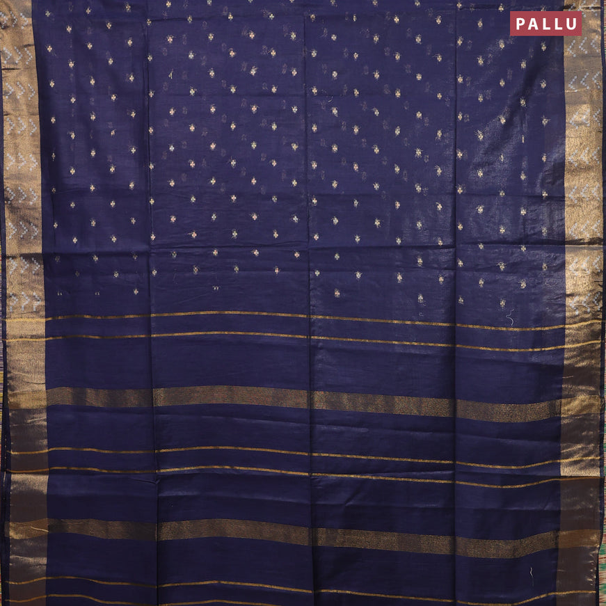 Semi tussar saree navy blue and red with allover zari woven geometric buttas and zari woven border & kalamkari printed blouse