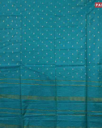 Semi tussar saree teal green and red with allover zari woven geometric buttas and zari woven border & kalamkari printed blouse