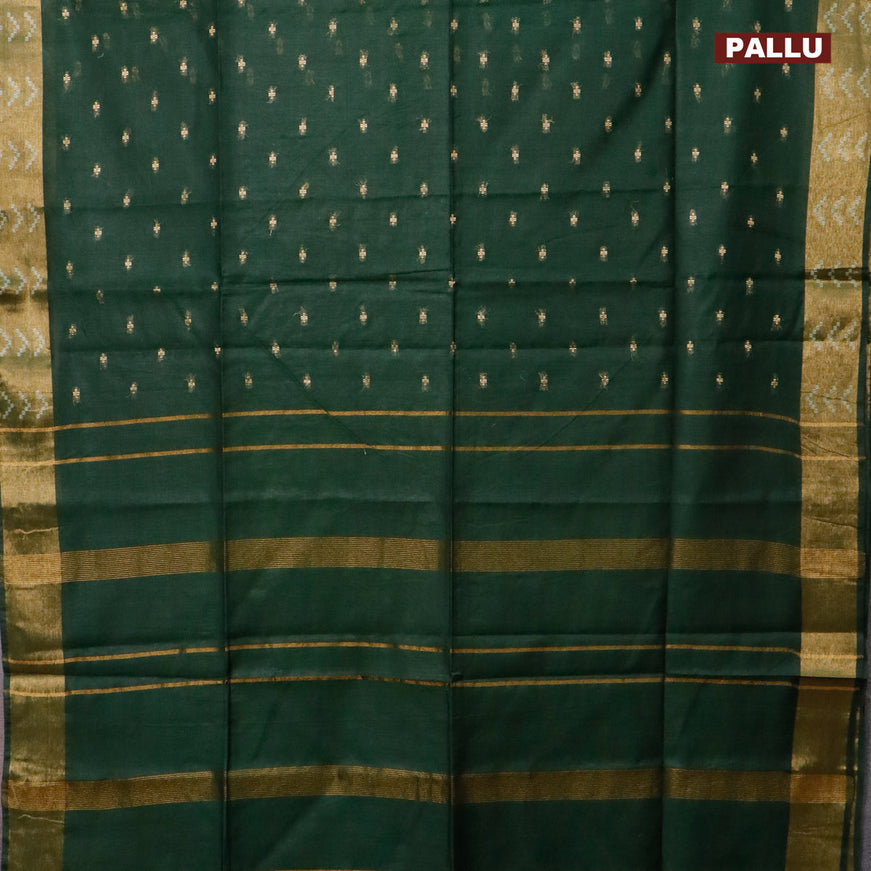 Semi tussar saree green and blue with allover zari woven geometric buttas and zari woven border & kalamkari printed blouse
