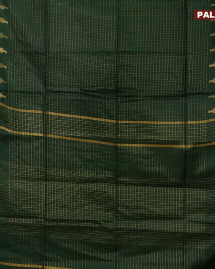 Semi tussar saree dark green and red with allover zari stripe pattern and temple design zari woven border & kalamkari printed blouse
