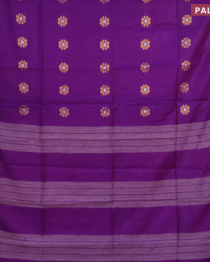 Semi tussar saree violet and cs blue with gold & silver zari woven buttas and zari woven border & kalamkari printed blouse
