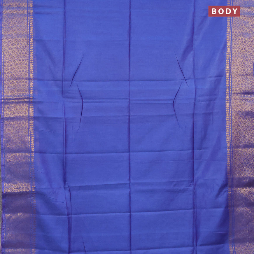 Semi tussar saree blue and magenta pink with plain body and zari woven border & kalamkari printed blouse