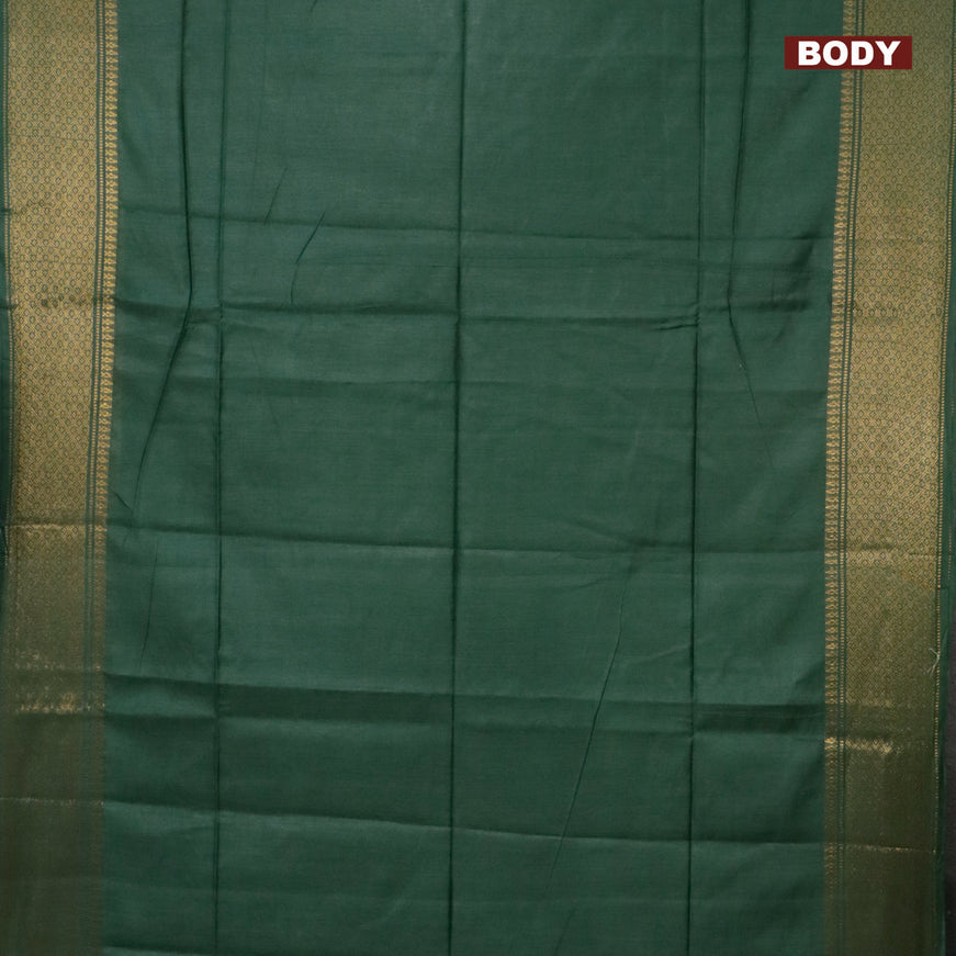 Semi tussar saree green and pink shade with plain body and zari woven border & kalamkari printed blouse