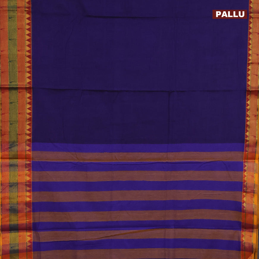 Narayanpet cotton saree blue and mustard yellow with plain body and zari woven paithani style border