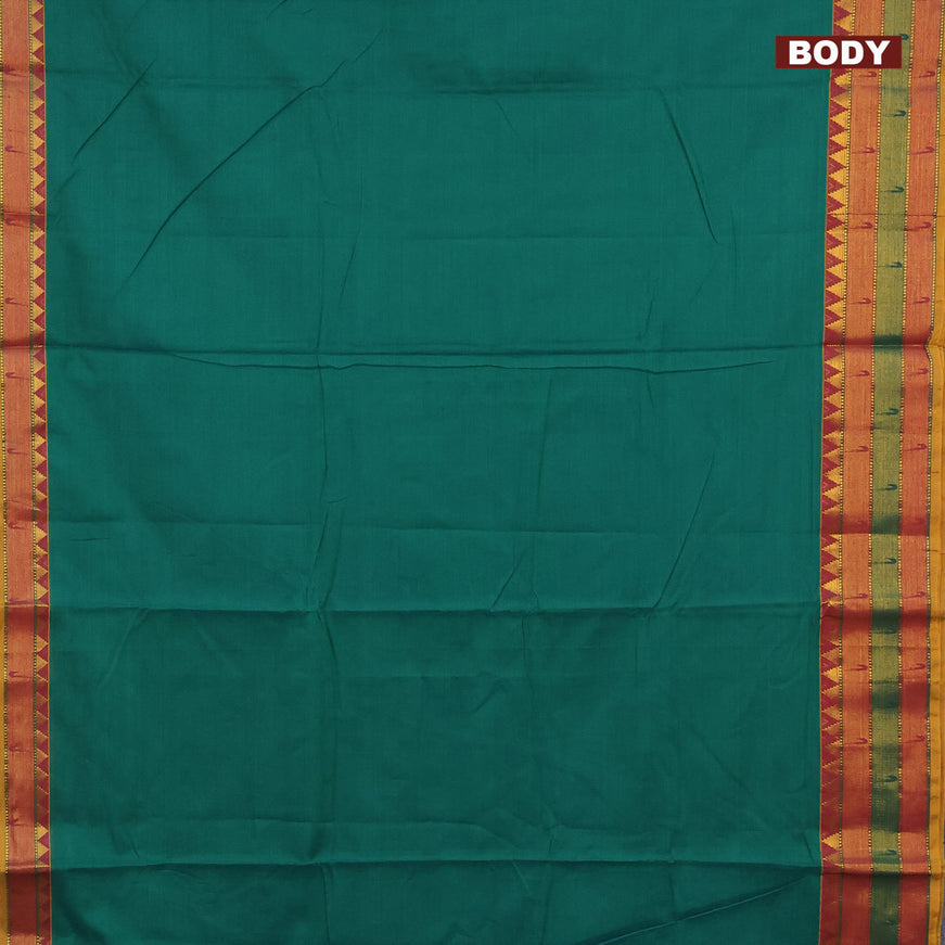 Narayanpet cotton saree green and maroon with plain body and zari woven paithani style border