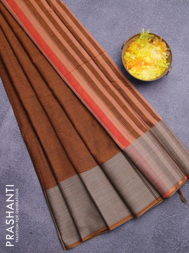 Narayanpet cotton saree honey shade with plain body and thread woven border