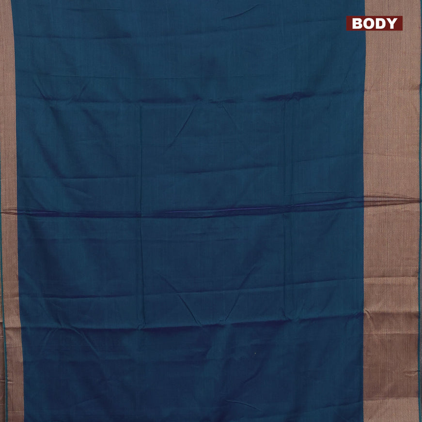 Narayanpet cotton saree dual shade of bluish green with plain body and thread woven border