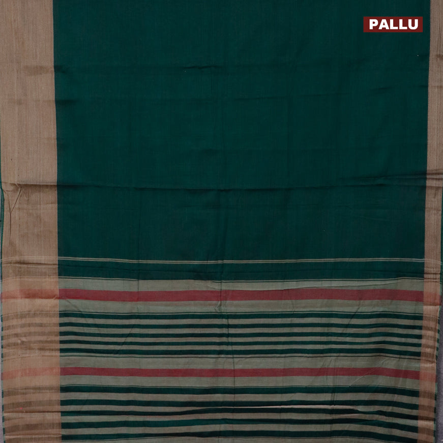 Narayanpet cotton saree dark green with plain body and thread woven border