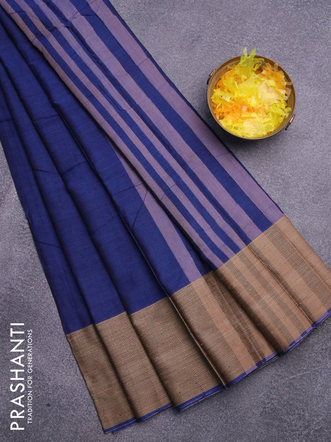 Narayanpet cotton saree blue with plain body and thread woven border