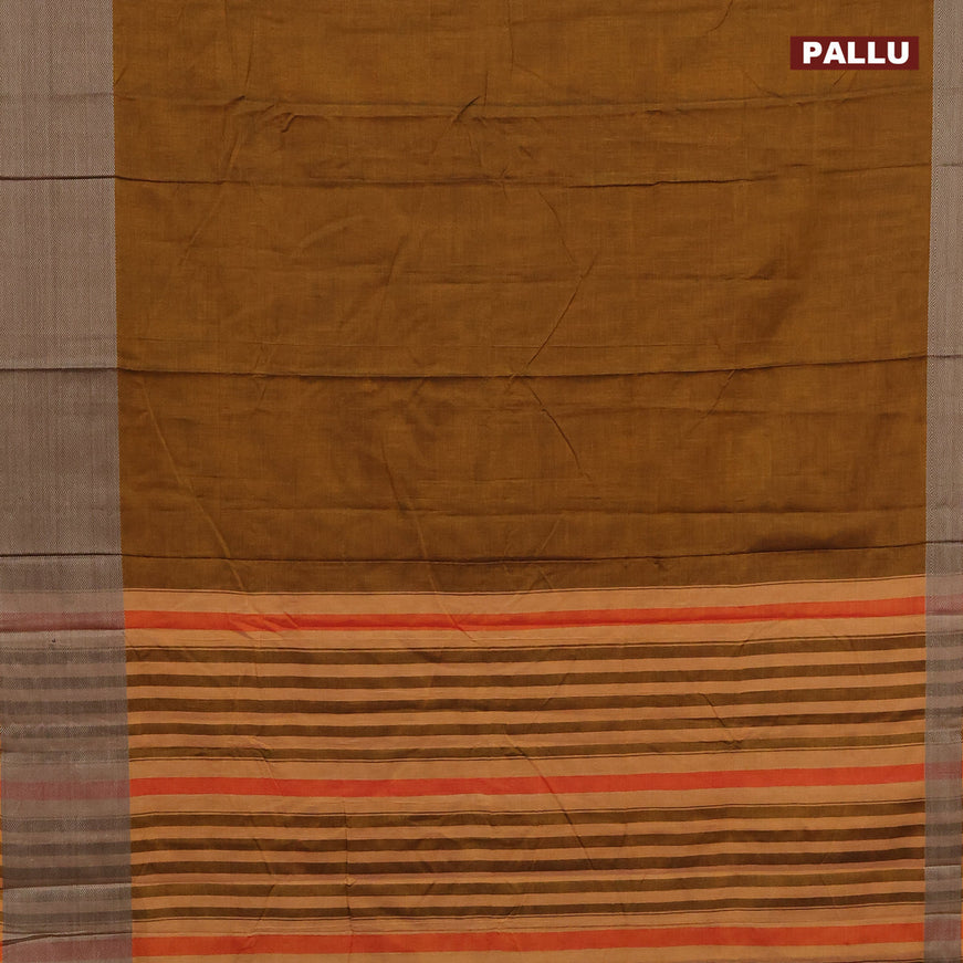 Narayanpet cotton saree dark mustard with plain body and thread woven border