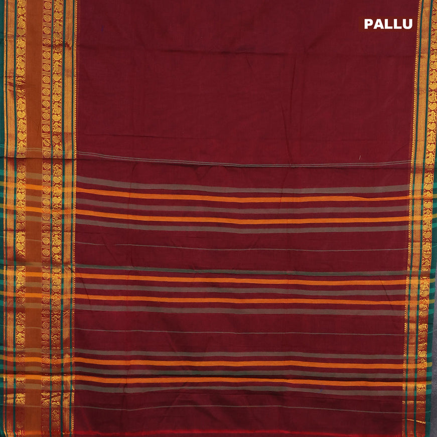 Narayanpet cotton saree maroon and green with plain body and long rettapet zari woven border