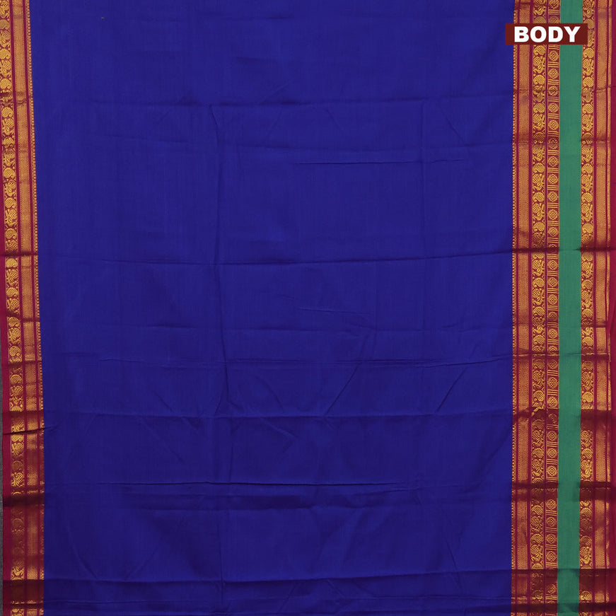 Narayanpet cotton saree blue and magenta pink with plain body and long rettapet zari woven border