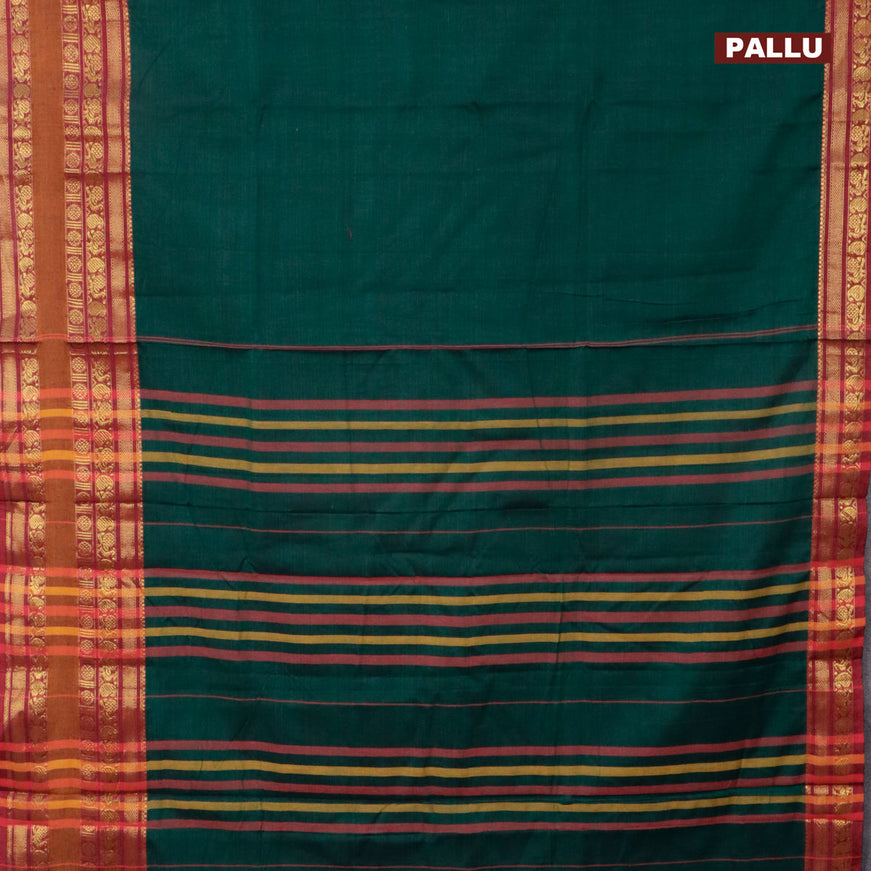 Narayanpet cotton saree green and maroon with plain body and long rettapet zari woven border