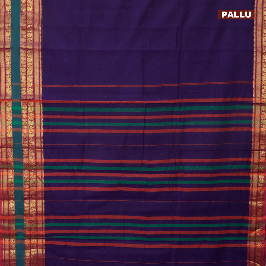 Narayanpet cotton saree deep violet and magenta pink with plain body and long rettapet zari woven border